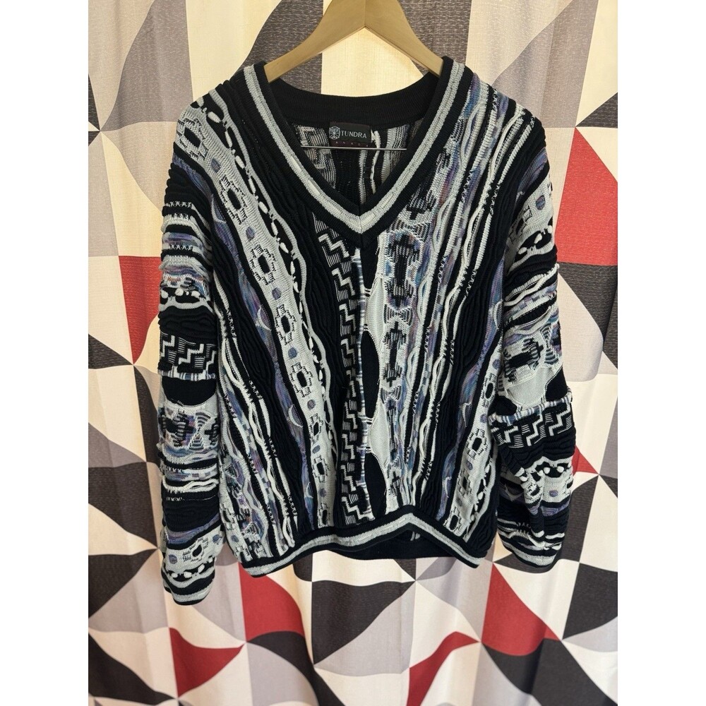 VTG 90’s Tundra Canada 3D Knit Sweater Coogi Style Multicolor Textured Mens XL
